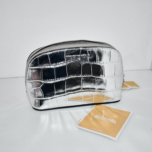 Michael Kors Empire SMALL Metallic Croc Embossed Leather Pouch #32F4S8ET1K NWT - Picture 1 of 6